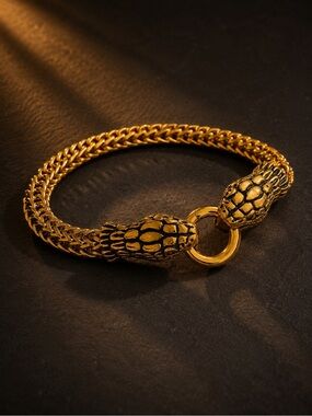 Unisex 18 K gold plated snake head Bracelet
